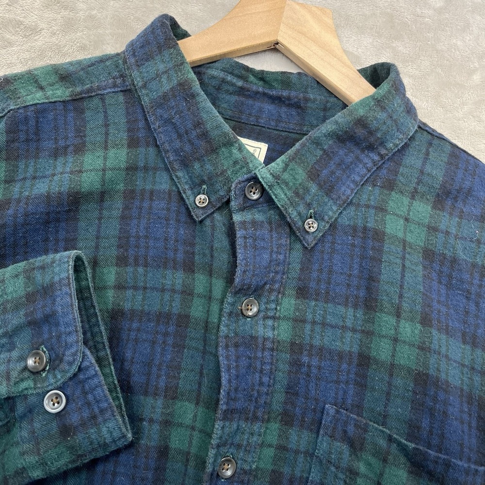 LL Bean Scotch Plaid Flannel Shirt Men's XXL Trad Fit Green Blue Black